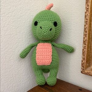 Crochet Dinosaur Plush Toy - Green and Pink